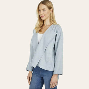 EILEEN FISHER Heavy Linen Drape Front Oversized Organic Jacket Sz XL Blue Dawn